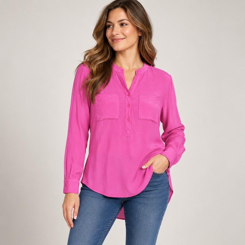 Aeropostale Hot Pink Low Henley Shirt Women's Medium Barbiecore Indie Sleaze